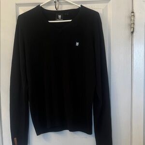 Black V-Neck Sweater with Subtle Logo - Women's